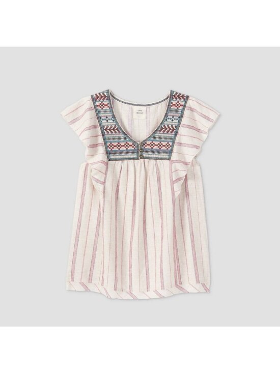Knox Rose Tops - Knox Rose S Embroidered Striped Cotton Linen Blend Sleeveless Tunic Top Made In